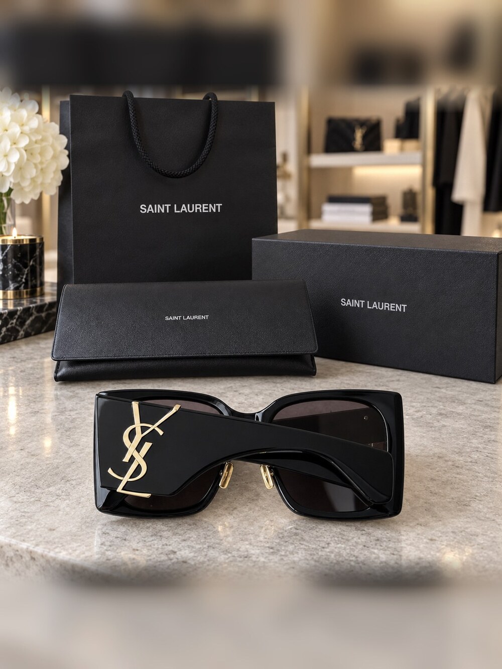 YSL Black Square Monogram Sunglasses - Picture 6 of 6
